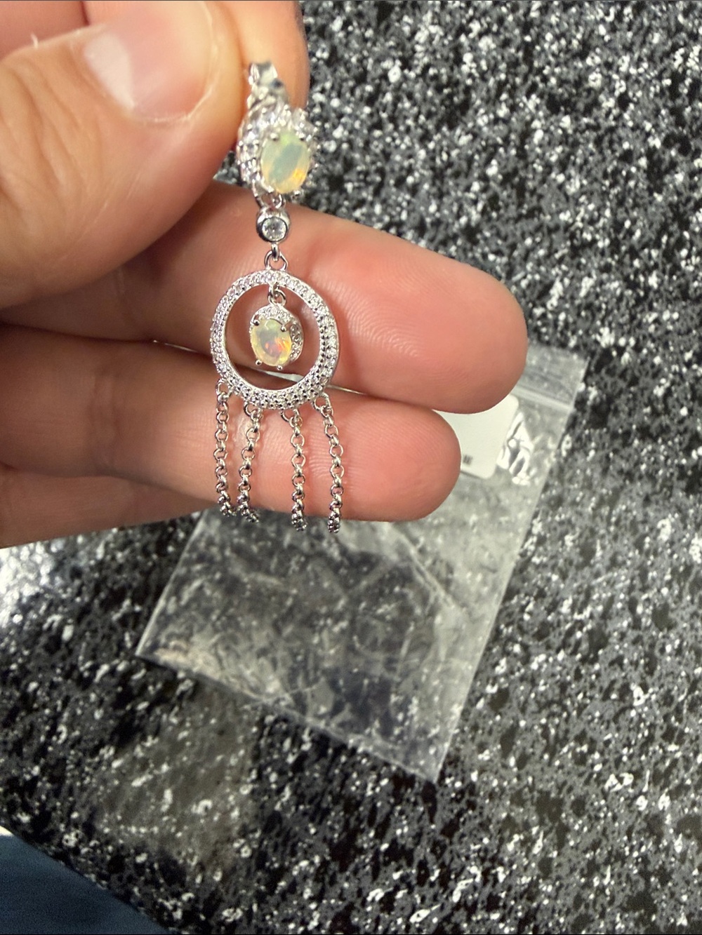 Opal Drop Fringe Earrings - Silver Tone - Picture 1 of 3